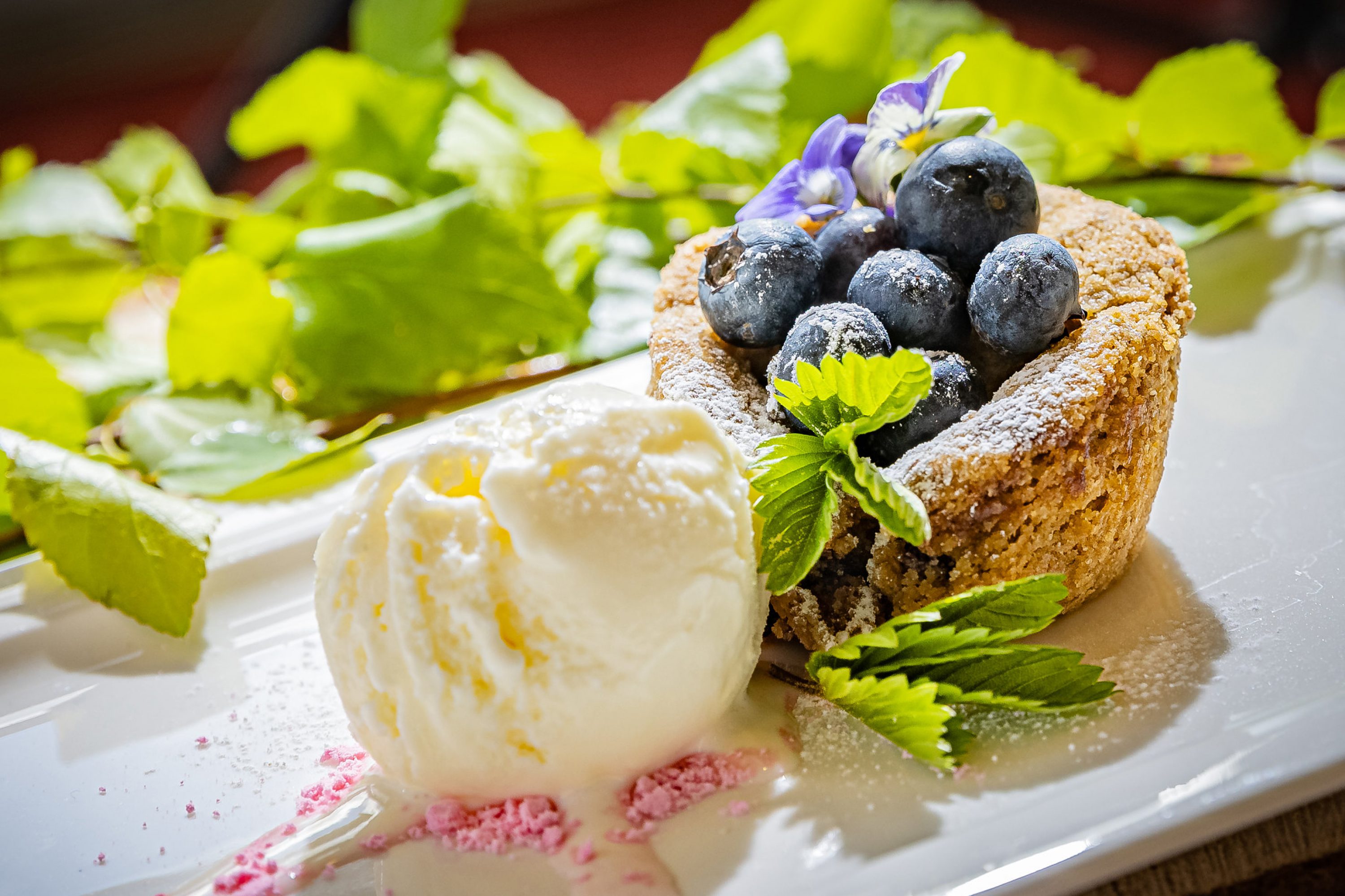 Blueberry cake with ice cream