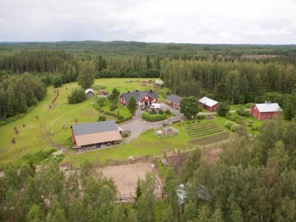 Hevostalli idyllisissä maalaismaisemissa