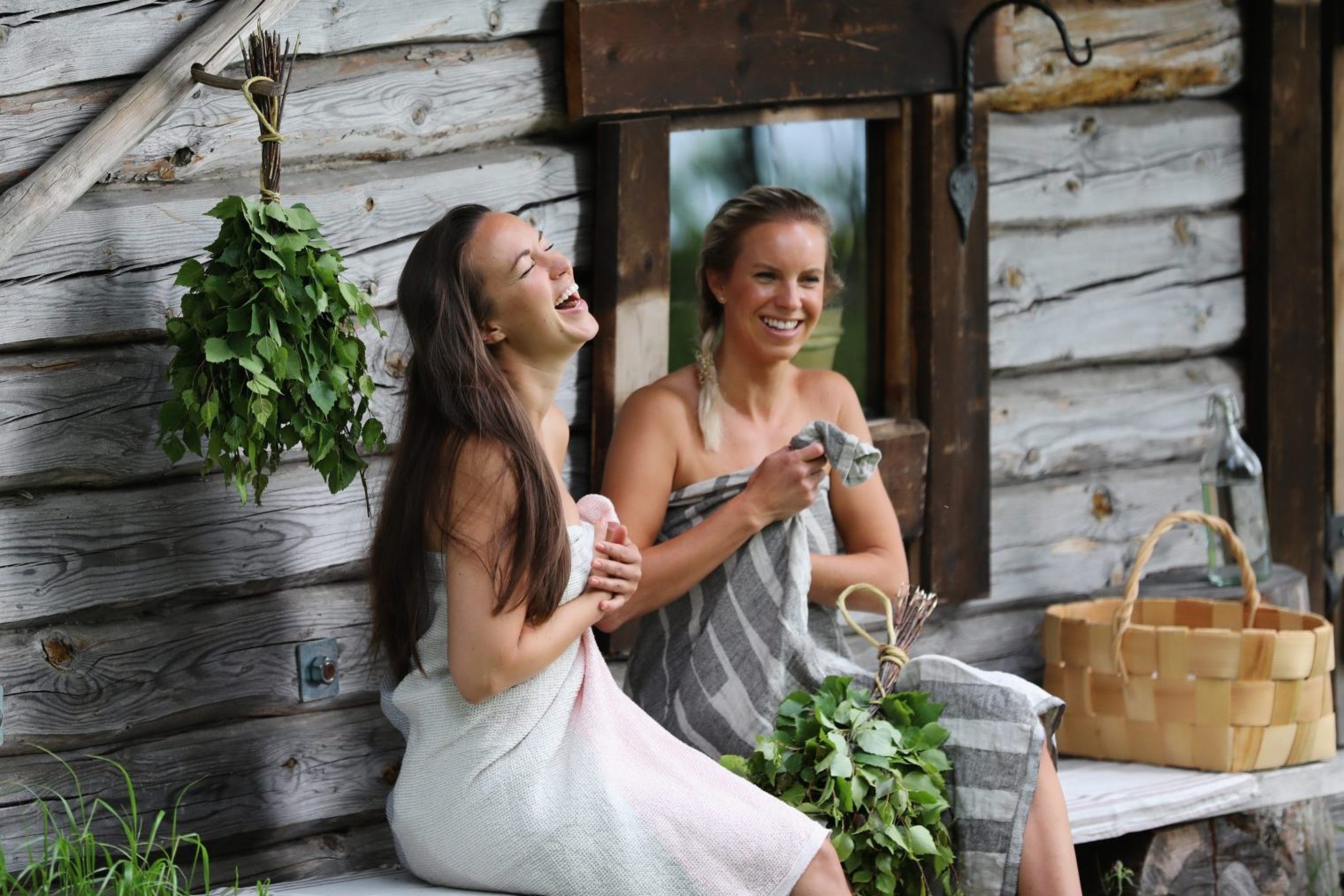 Two women going to sauna