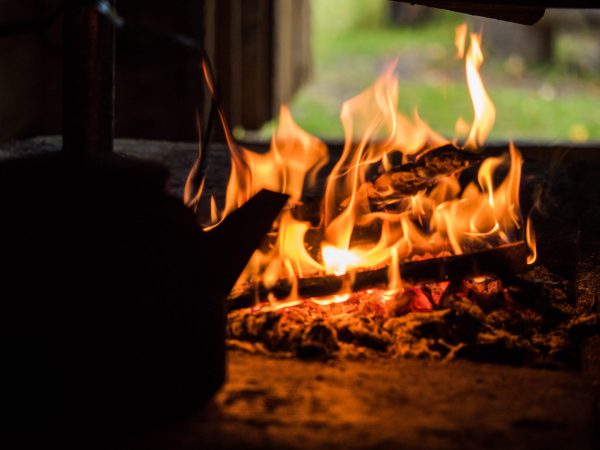 A coffee pan by the open fire